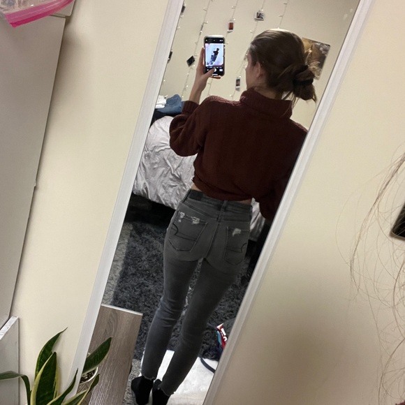 American Eagle super high rise jegging size 00 regular grey distressed style - Picture 5 of 13